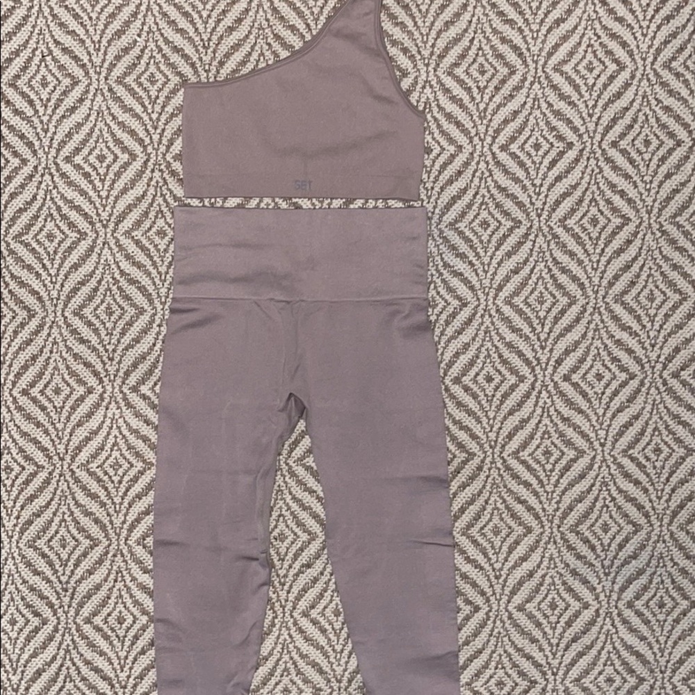 Set Active One Shoulder Top & Leggings (Stone) S/M